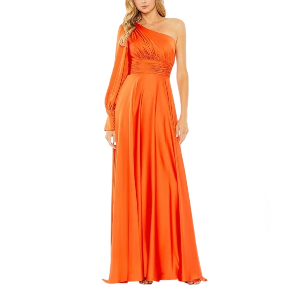 Ieena for Mac Duggal One-Shoulder Orange Gown, New - Size 10